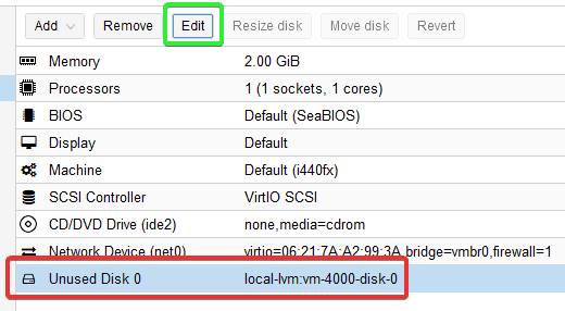 Opening the disk edit menu